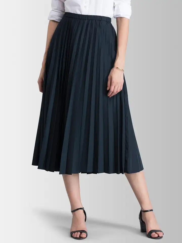 Buy FableStreet Black Pleated Flared Midi Skirt - Skirts for Women