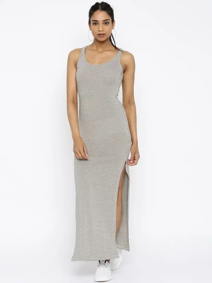 Buy FOREVER 21 Beige Striped Maxi Dress - Dresses for Women 1322200 | Myntra