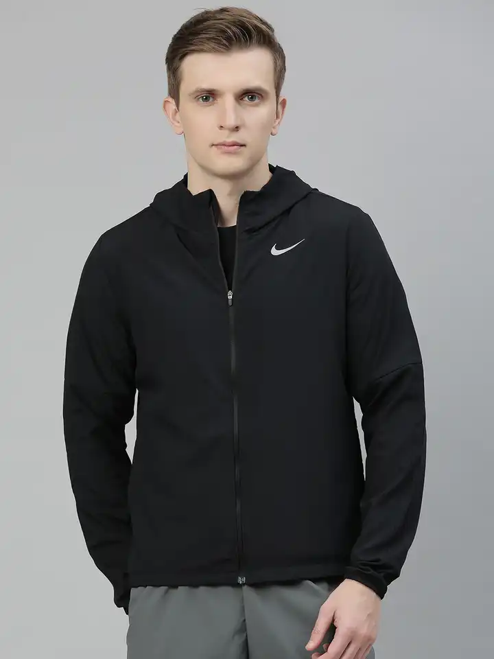 nike men black solid sporty jacket