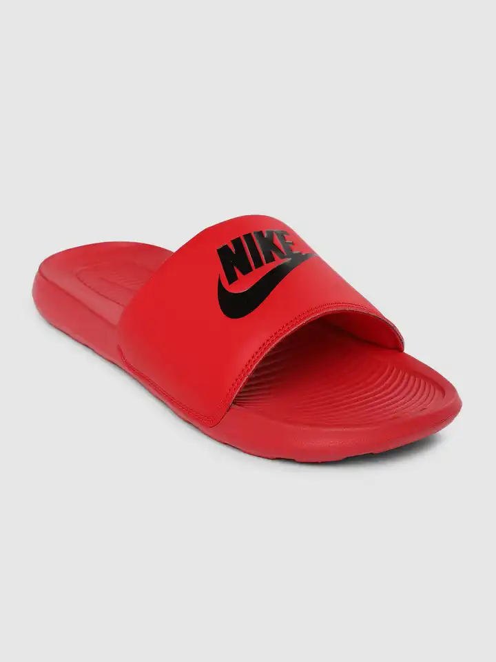 red nike sliders mens