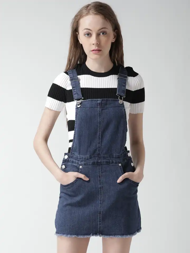 Buy FOREVER 21 Blue Denim Dungaree Dress - Dresses for Women 1337199 |  Myntra