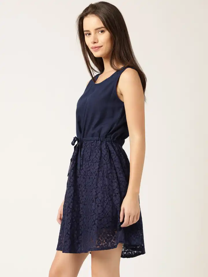 Buy DressBerry Navy Chambray Fit & Flare Dress - Dresses for Women 1376850  | Myntra