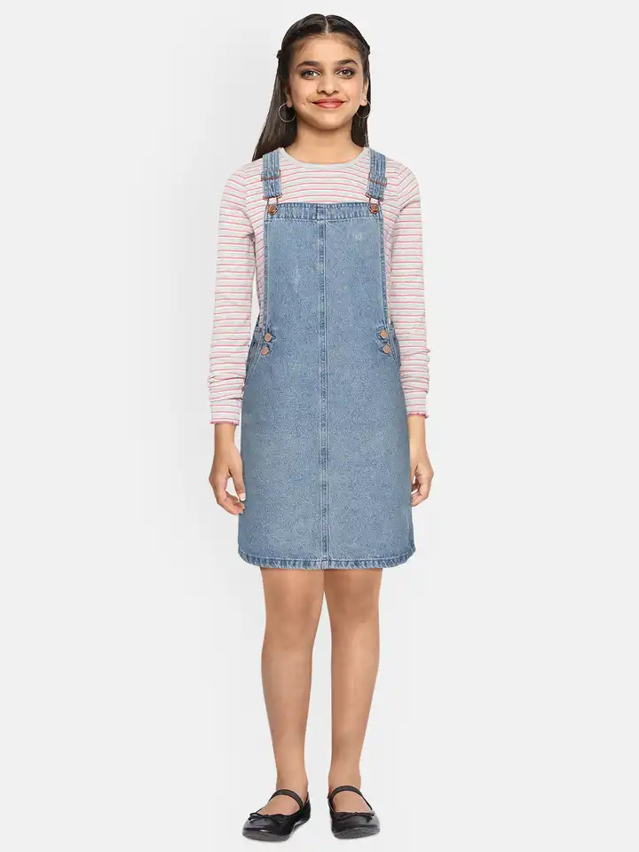Buy Marks & Spencer Blue & Pink Pinafore Dress with T-shirt - Dresses for  Girls 14241502 | Myntra