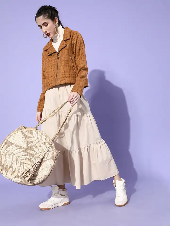 Buy Roadster Women Tan Checked Tweed Jacket - Jackets for Women