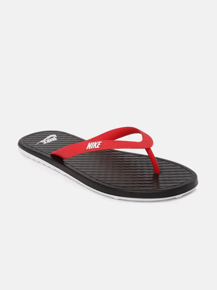 nike black and red flip flops