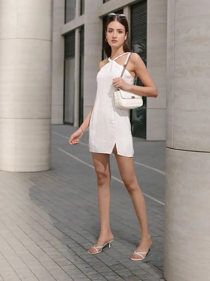 Buy FOREVER 21 White Halter Neck A-Line Mini Dress - Dresses for Women  14979640 | Myntra