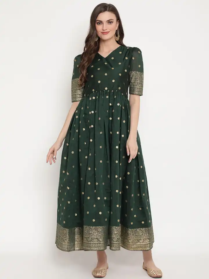 green emerald velvet dress Shae by SASSAFRAS Green & White Ethnic Motifs Ethnic A-Line Midi Dress –  Myntra International