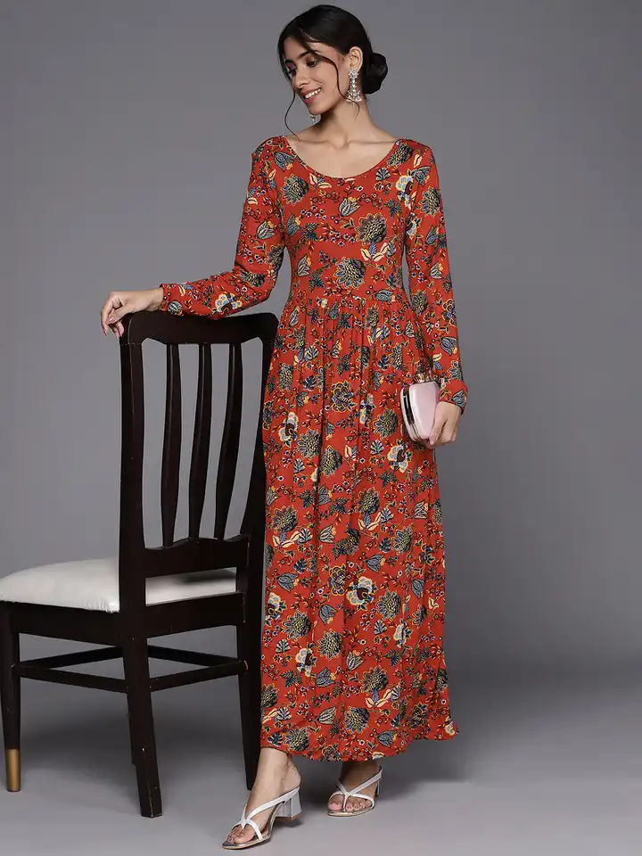 chinese dress ladies Buy BIBA Women Printed Maxi Fit and Flare Mix and Match Dress (Festive  1949_Gold Yellow_42) at Amazon.in