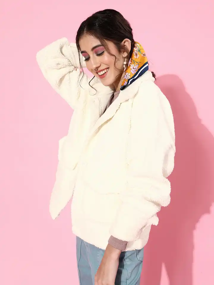 ジャケット・アウター EMBROIDERED FAUX FUR HOODED JACKET WHITE Faux fur hooded coat – JUTKA & RISKA