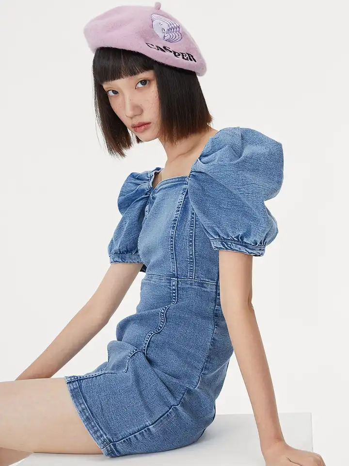 Buy H&M Women Blue Puff-Sleeved Denim Dress - Dresses for Women 15530756 |  Myntra
