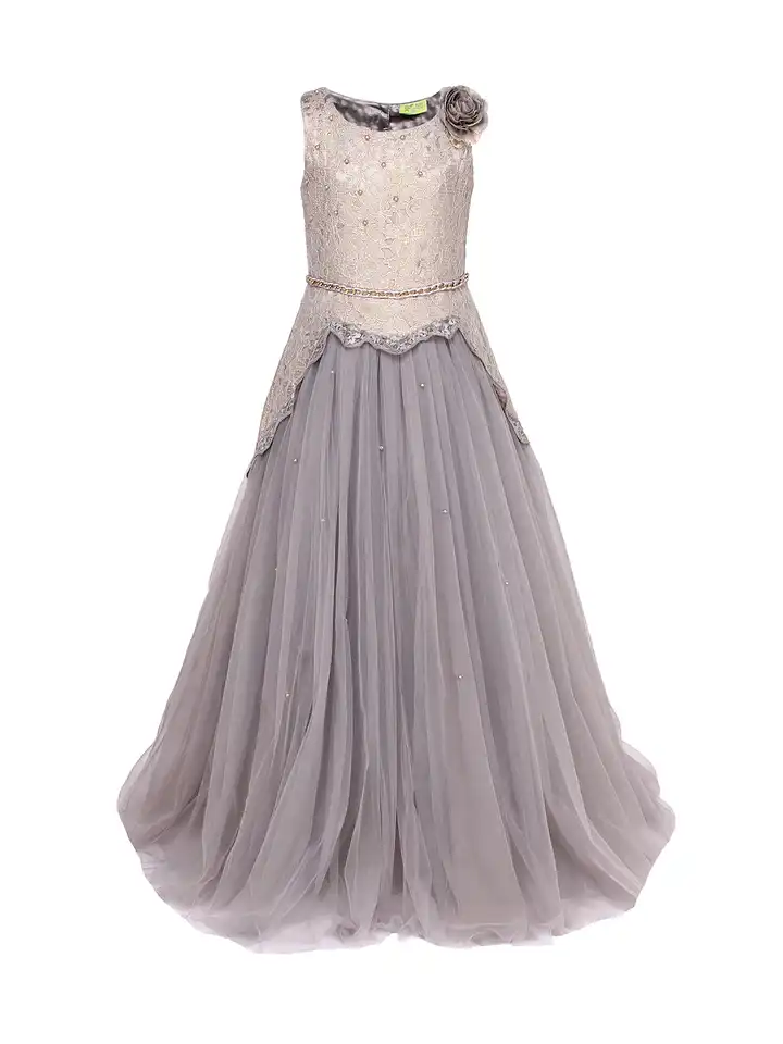 Buy CUTECUMBER Girls Grey Lace Maxi Dress - Dresses for Girls 1581543 |  Myntra