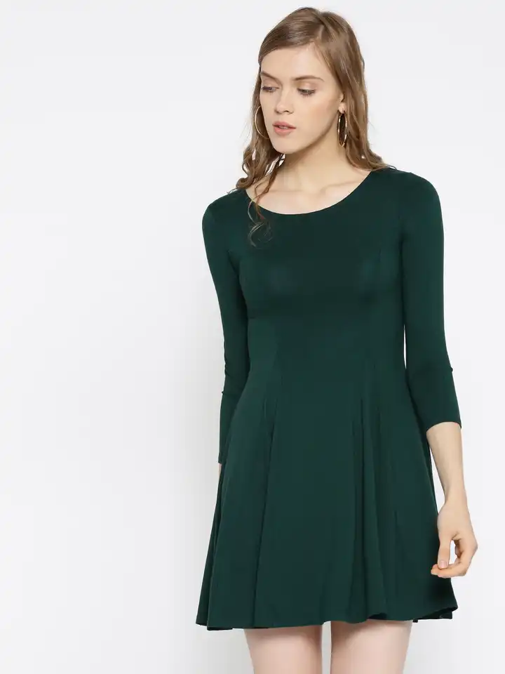 green emerald velvet dress Scoop-Neck Mini Skater Dress