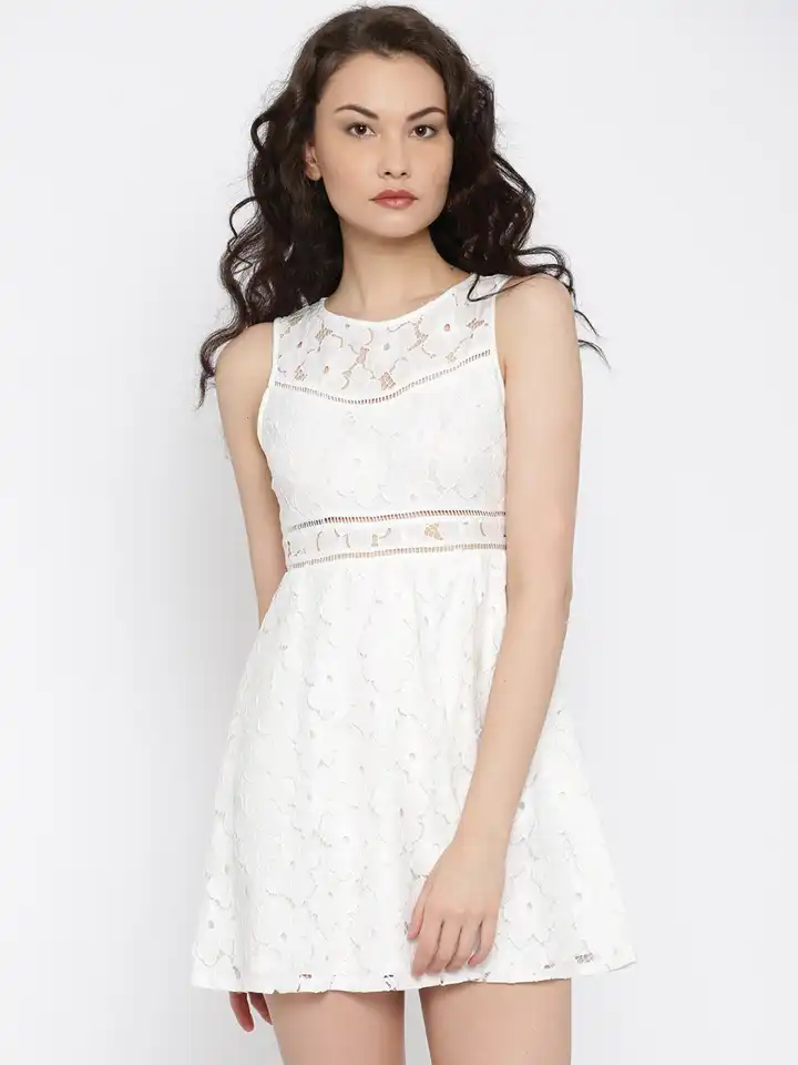 navy blue dress for baby girl Forever 21 Beige Flowy Sheer Lace Midi A Line Dress Size: M main image 1