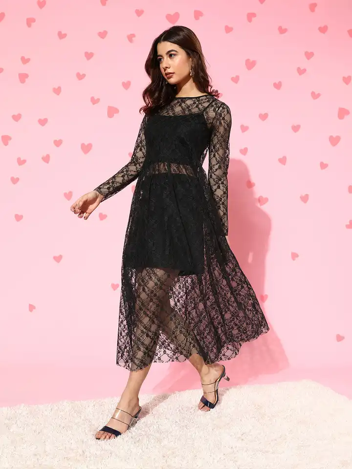 Buy LY2 Black Ethnic Motifs Net A-Line Midi Dress - Dresses for Women 16521188 | Myntra Buy LY2 Black Ethnic Motifs Net A-Line Midi Dress - Dresses for Women 16521188 | Myntra