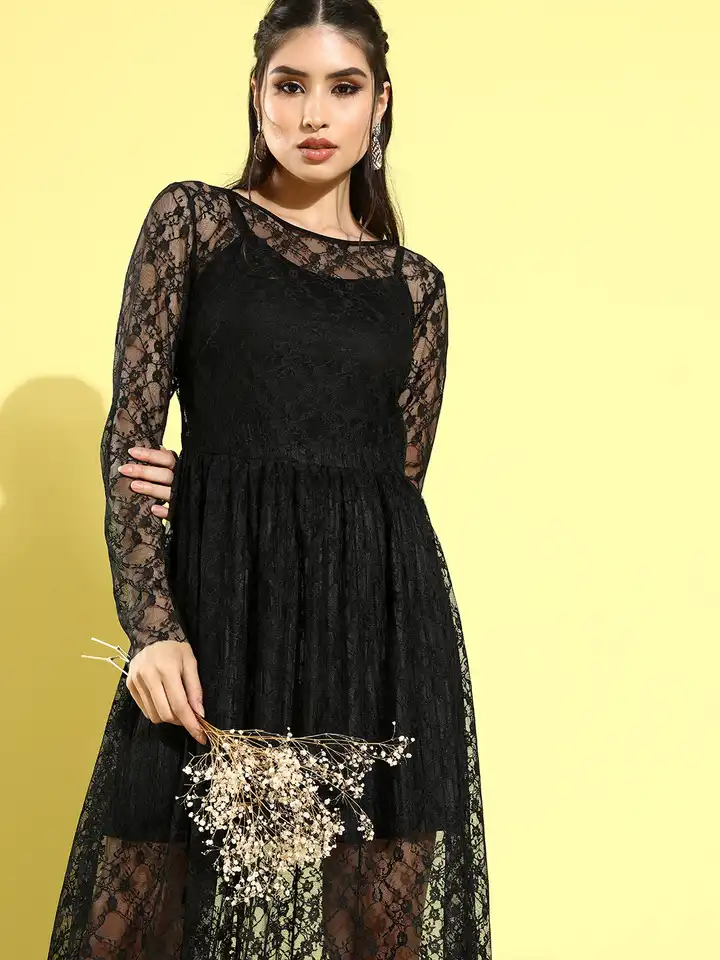 Buy LY2 Women Stylish Black Self-Design Net Dress - Dresses for Women  16521214 | Myntra