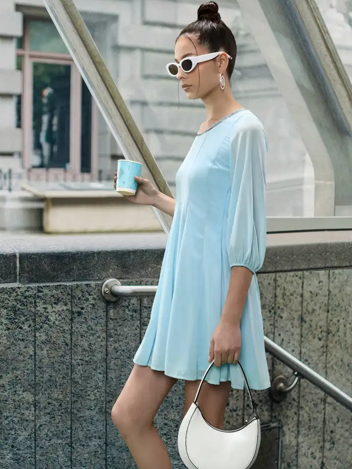 chinese dress ladies Tracy Studio Gathered Cape Shoulder A-Line Dress