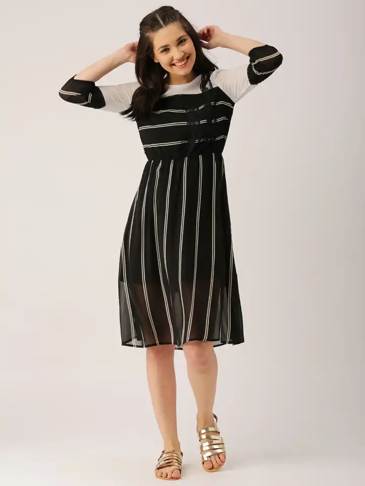 Buy DressBerry Women Black & White Striped Fit & Flare Dress - Dresses for Women 1661765 | Myntra Buy DressBerry Women Black & White Striped Fit & Flare Dress - Dresses for Women 1661765 | Myntra