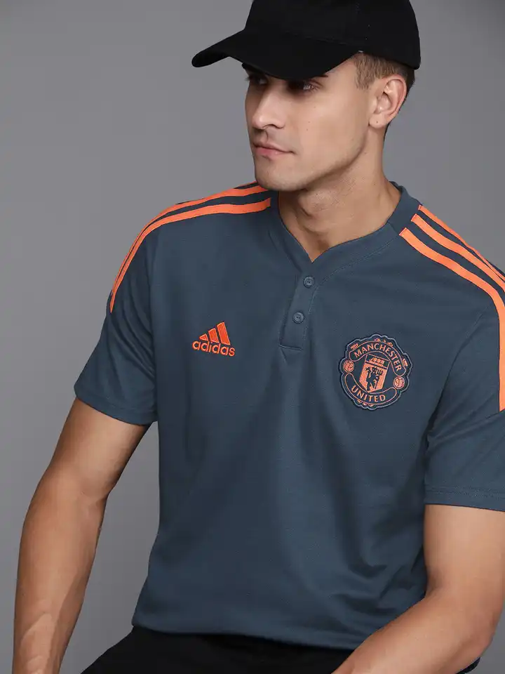 Buy ADIDAS Men Navy Blue & Orange Manchester United V-Neck