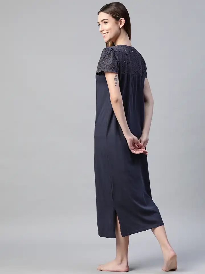 knee length dresses for ladies M&S Ladies Night Suit Pure Cotton T37/4464F main image 0
