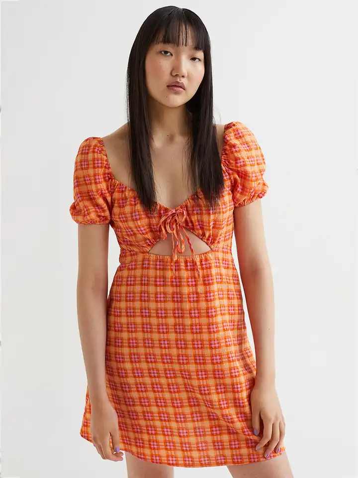 Orange And Pink Short Dress Jasmine Organza Halterneck Mini Dress Orange  Multi Buy H&M Women Pink & Orange Puff-Sleeved Short Dress - Dresses for  Women 16929480 | Myntra