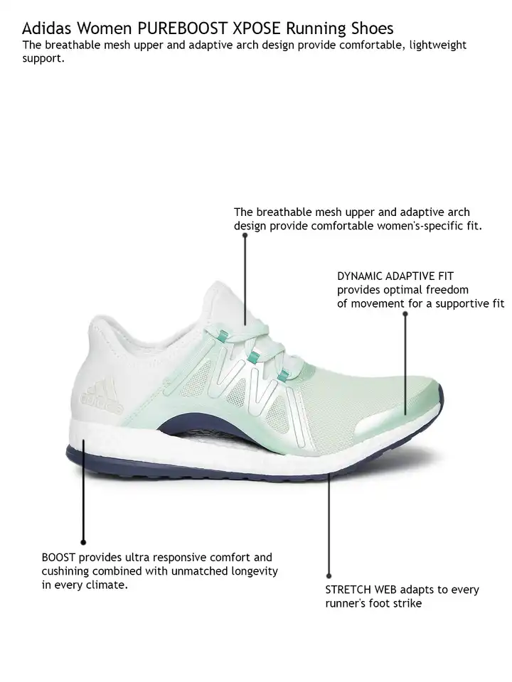 Buy ADIDAS Women Green & White Pureboost Xpose Running Shoes - Sports Shoes for Women 1731492 | Myntra Buy ADIDAS Women Green & White Pureboost Xpose Running Shoes - Sports Shoes for Women 1731492 | Myntra