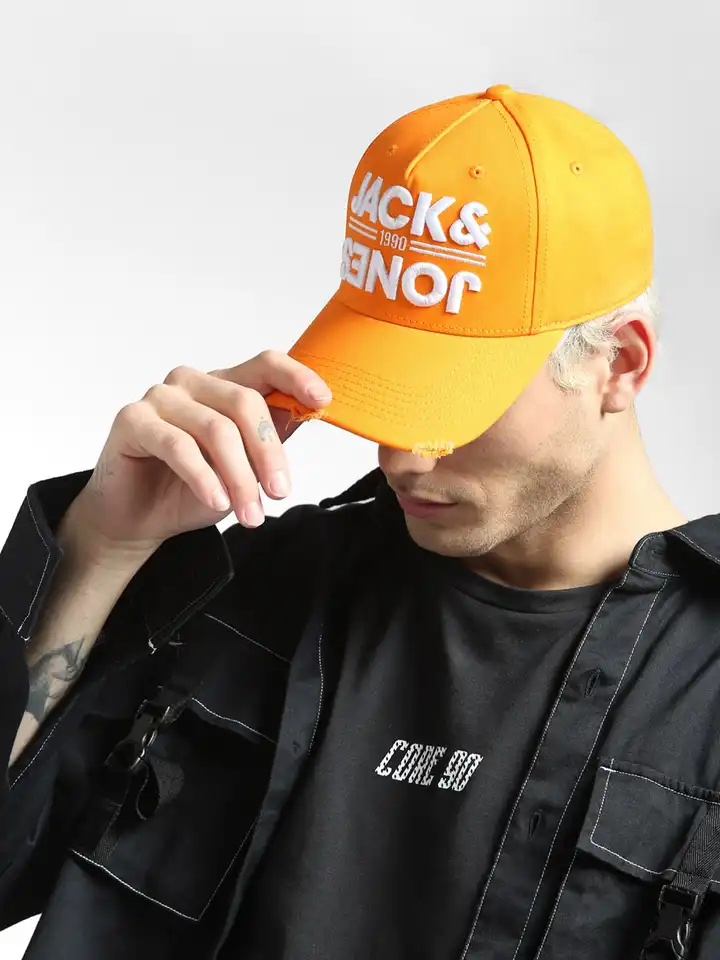 Buy Jack & Jones Men Orange & White Embroidered Baseball Cap