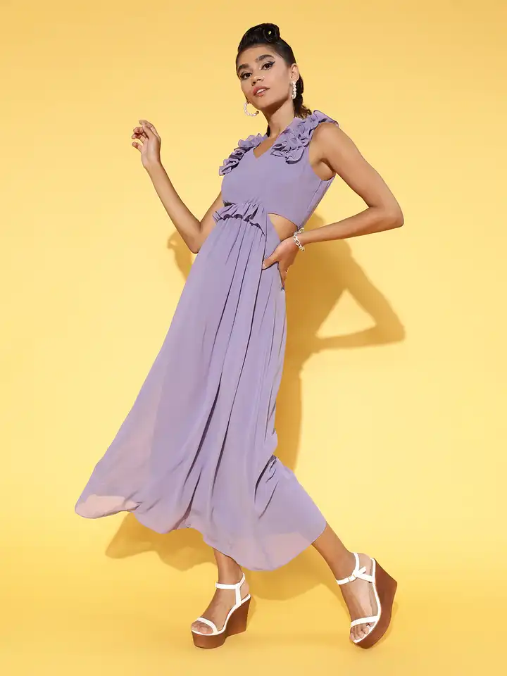Buy Athena Women Elegant Lavender Solid Cut-Out Dress - Dresses for Women  17647542 | Myntra