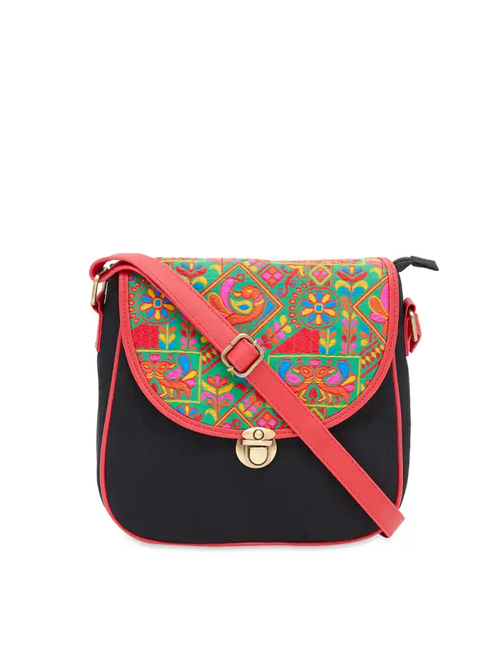 Buy HAQEEBA Black Green Jacquard Sling Bag Handbags for Women