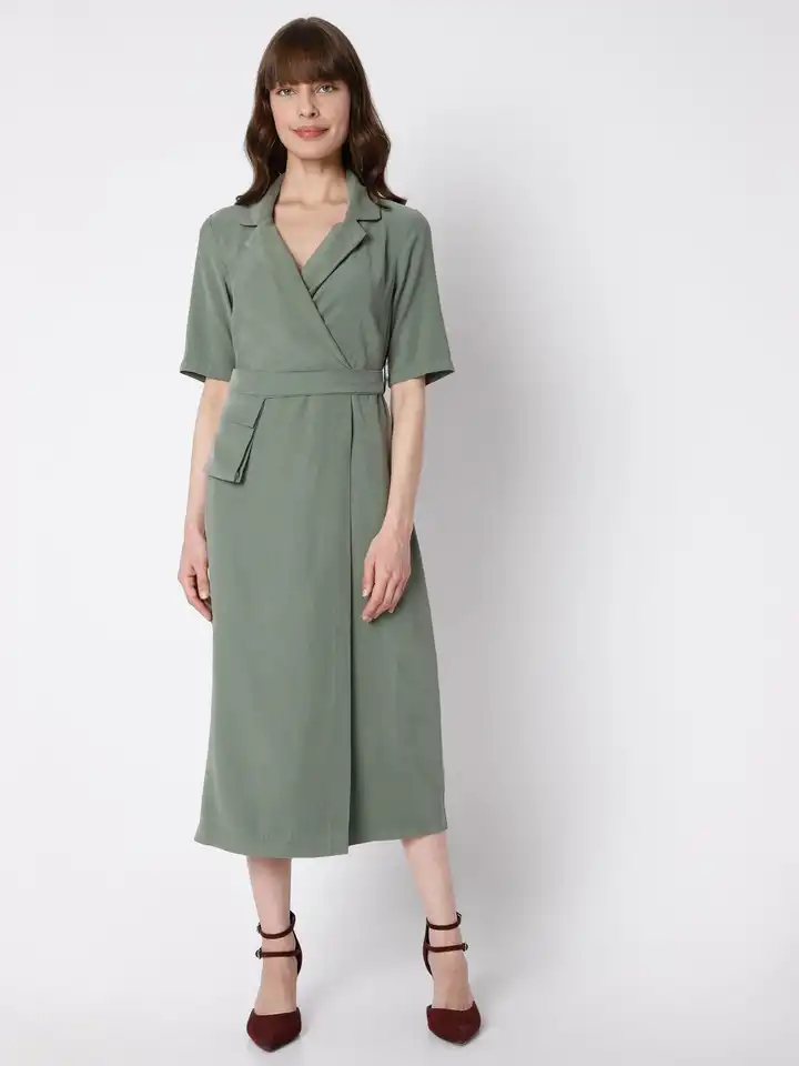 slim fit dress slacks Olive Green Wrap Fit Dress main image 1