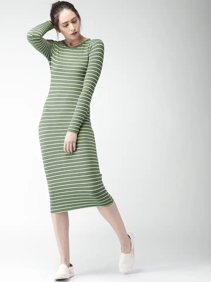 Buy FOREVER 21 Green & White Striped Bodycon Dress - Dresses for Women  1778246 | Myntra