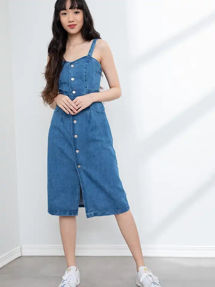 Buy ORIGIN BY ZALORA Blue Organic Cotton Denim Pinafore Dress - Dresses for  Women 17942570 | Myntra