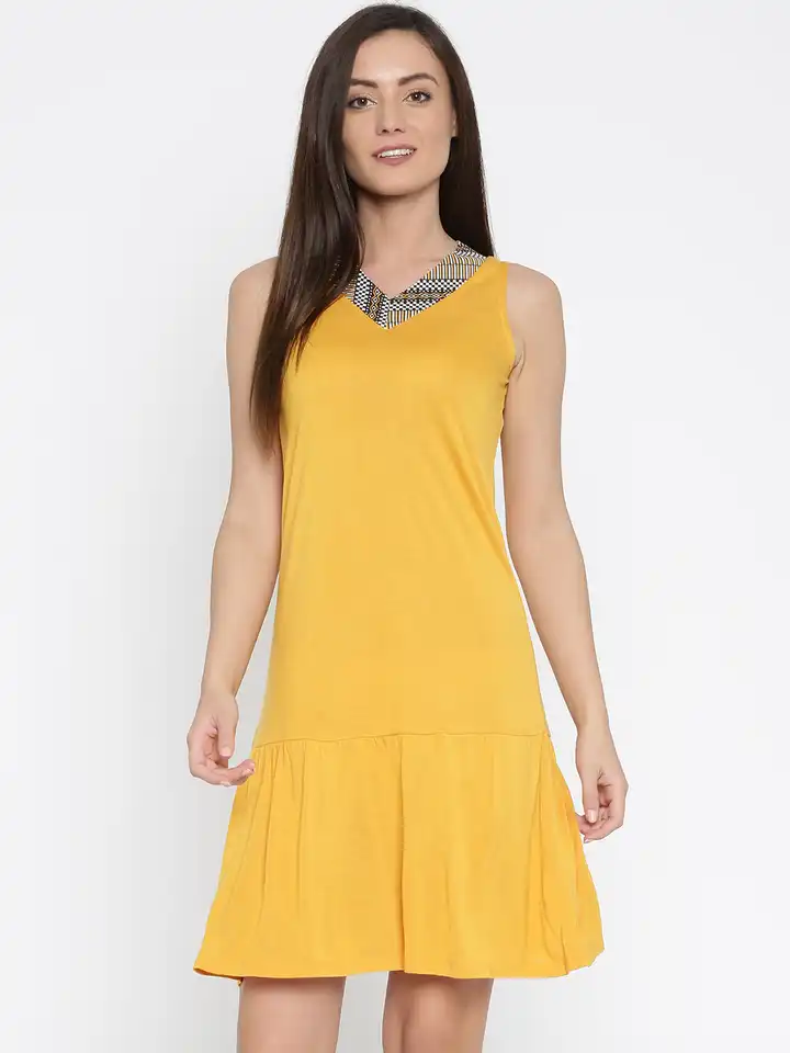 Buy DressBerry Women Mustard Yellow Drop-Waist Dress - Dresses for Women  1805759