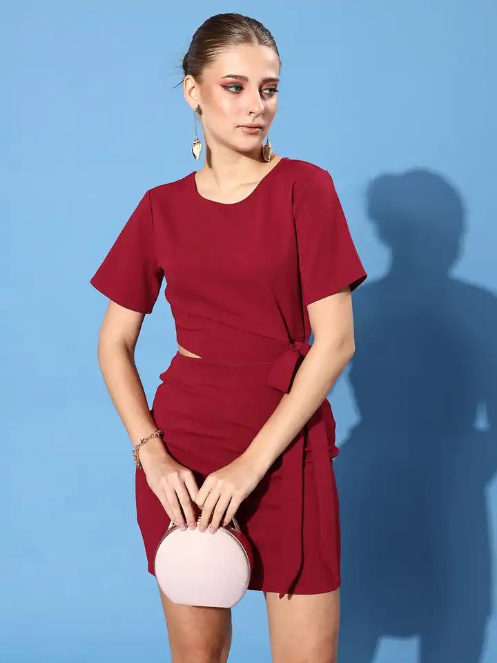 Athena Women Elegant Maroon Solid Cut Out Dress (XS) By Myntra Athena Women Elegant Maroon Solid Cut Out Dress (XS) By Myntra