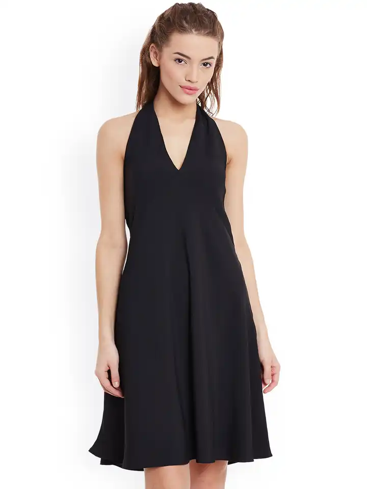 Buy Miss Chase Women Black Halter Fit & Flare Dress - Dresses for Women  1823209 | Myntra