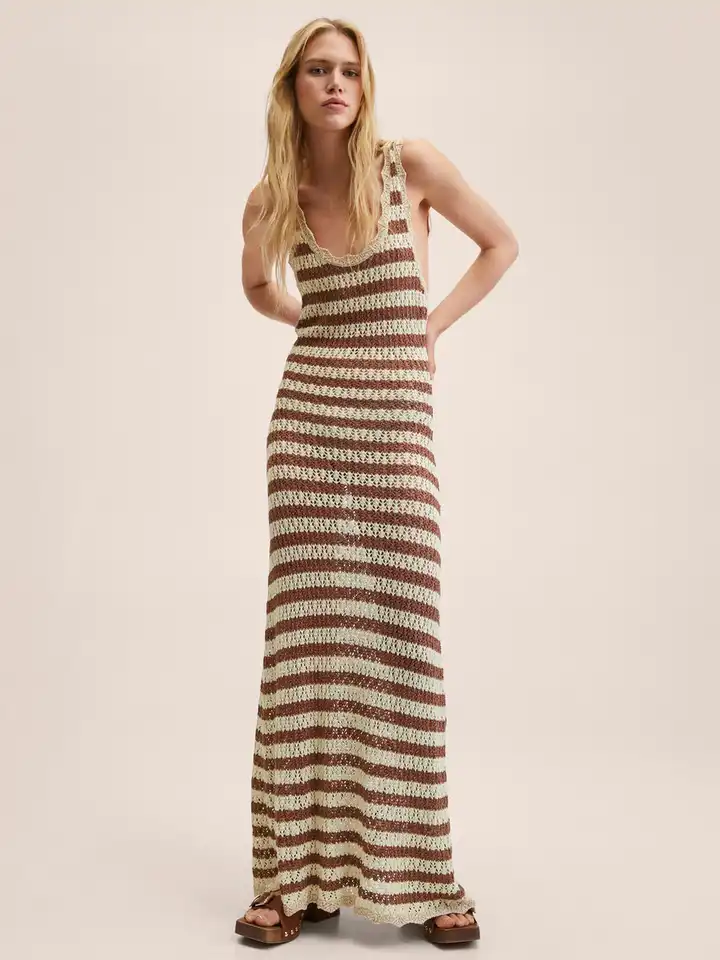 fitted lace wedding dress Mango Pine Overlap Side Slit Maxi Dress in Light Cream main image 0