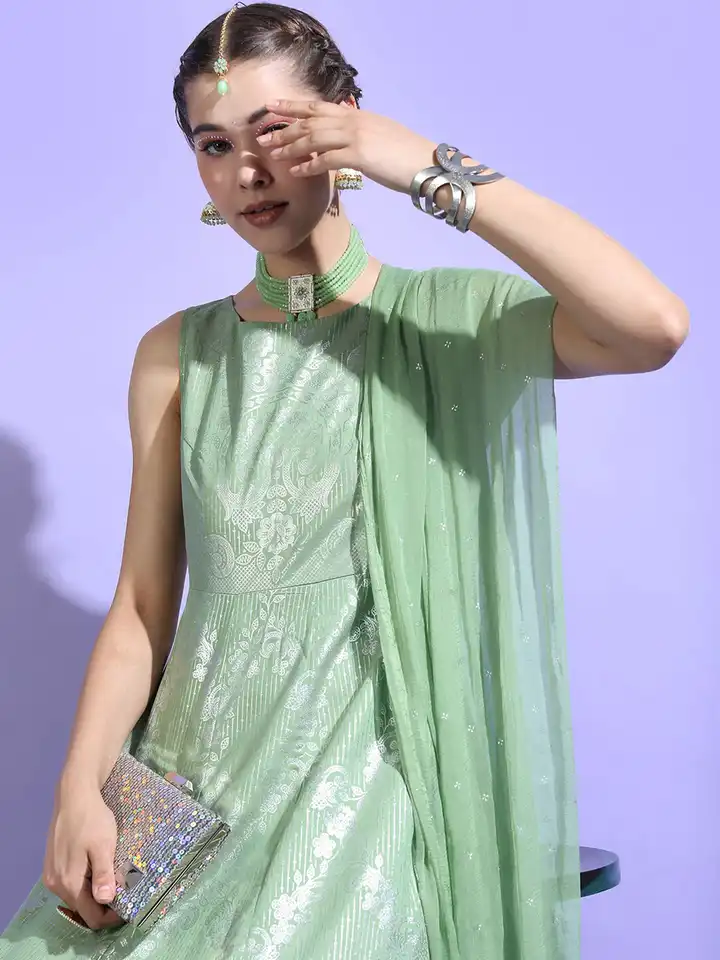 Buy Vishudh Women Gorgeous Green Ethnic Motifs Ethnic Dress with Dupatta - Ethnic  Dresses for Women 18377204 | Myntra