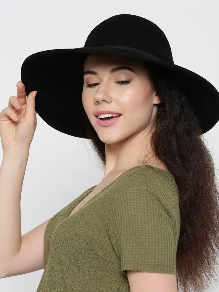 Buy FOREVER 21 Women Black Woollen Floppy Hat - Hat for Women