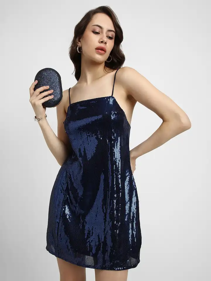 Buy FOREVER 21 Navy Blue Embellished A-Line Mini Dress - Dresses for Women  18722116 | Myntra