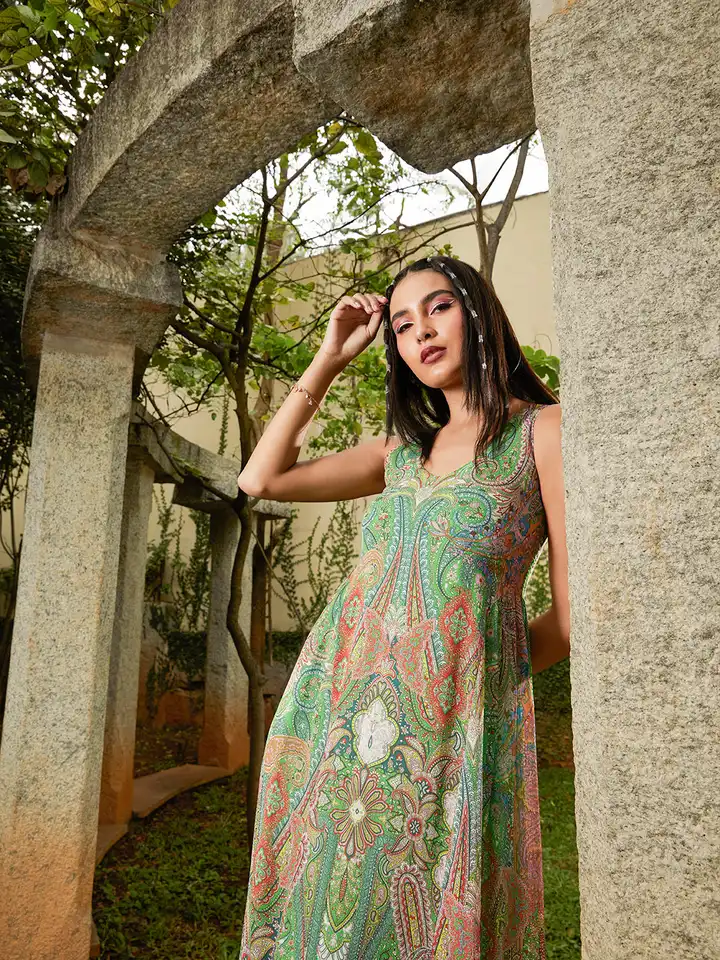 Buy MANGO Green & Pink Bohemian A-Line Maxi Dress - Dresses for Women  18783746 | Myntra