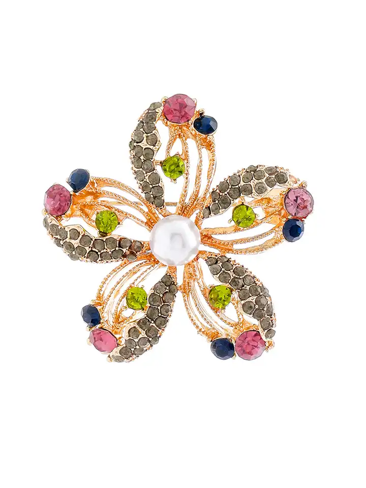 Buy Yellow Chimes Multicolor Crystal Floral Shaped Brooch Pin