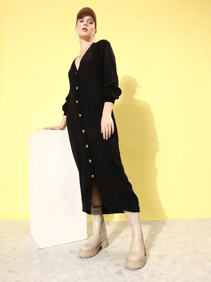 Buy DressBerry Jet Black Winter Foraging Oversized Layers Midi Dress -  Dresses for Women 18940684 | Myntra