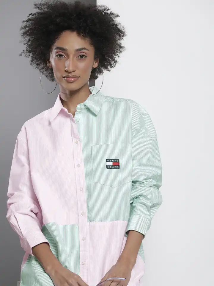 green emerald velvet dress TOMMY HILFIGER Preppy Green T Shirt Dress Short Sleeve Stripe Accent main image 1