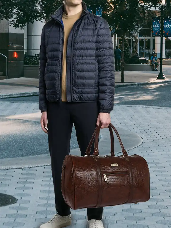 Buy FUR JADEN Unisex Brown Textured Duffel Bag - Duffel Bag for