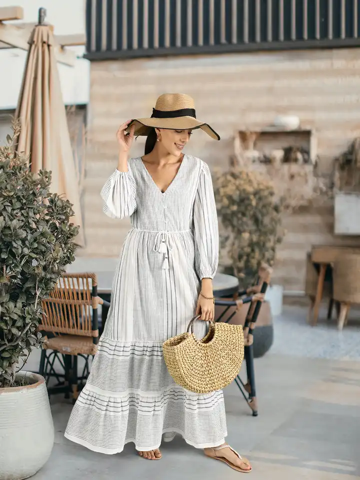 chinese dress ladies Marks & Spencer Women's Synthetic a-line Maxi Dress (T38/7762_Oatmeal_XL  (14)) : Amazon.in: Clothing & Accessories main image 1