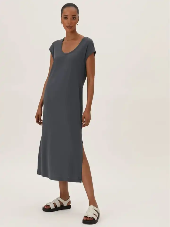 grey t shirt midi dress Tease Please Grey T Shirt Ruched Midi Dress