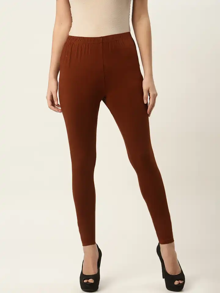 Buy LYRA Women Coffee Brown Solid Ankle-Length Leggings Leggings
