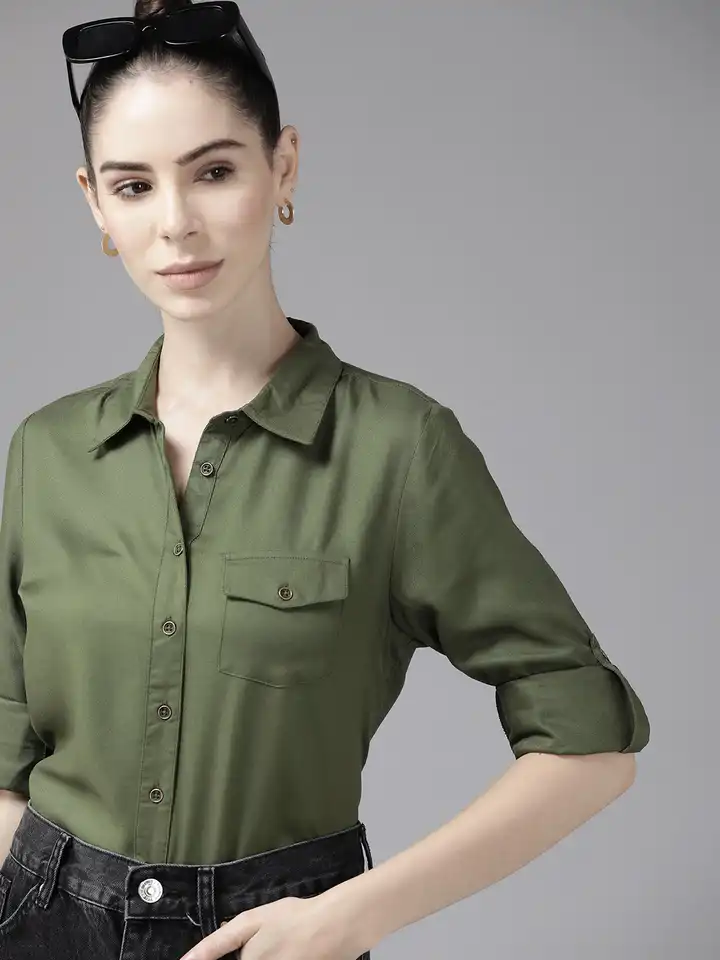Buy Roadster Women Olive Green Casual Shirt - Shirts for Women 19347888 |  Myntra