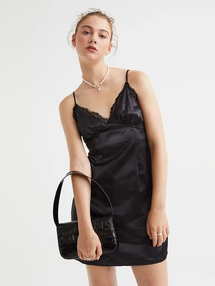 Buy H&M Women Black Satin Slip Dress - Dresses for Women 19409452