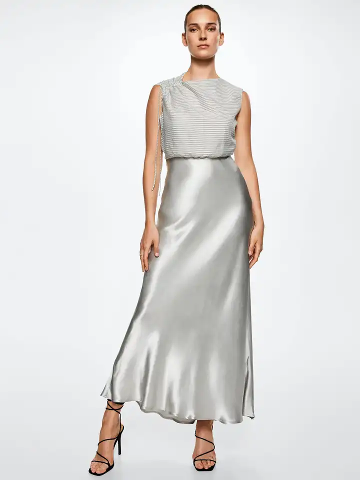 Buy MANGO Women Grey Striped A-Line Midi Dress - Dresses for Women 19457100  | Myntra
