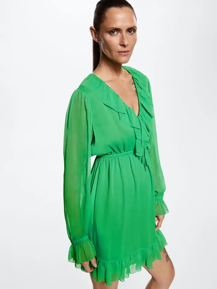 Buy MANGO Women Green Ruffle A-Line Dress - Dresses for Women 19457104 |  Myntra